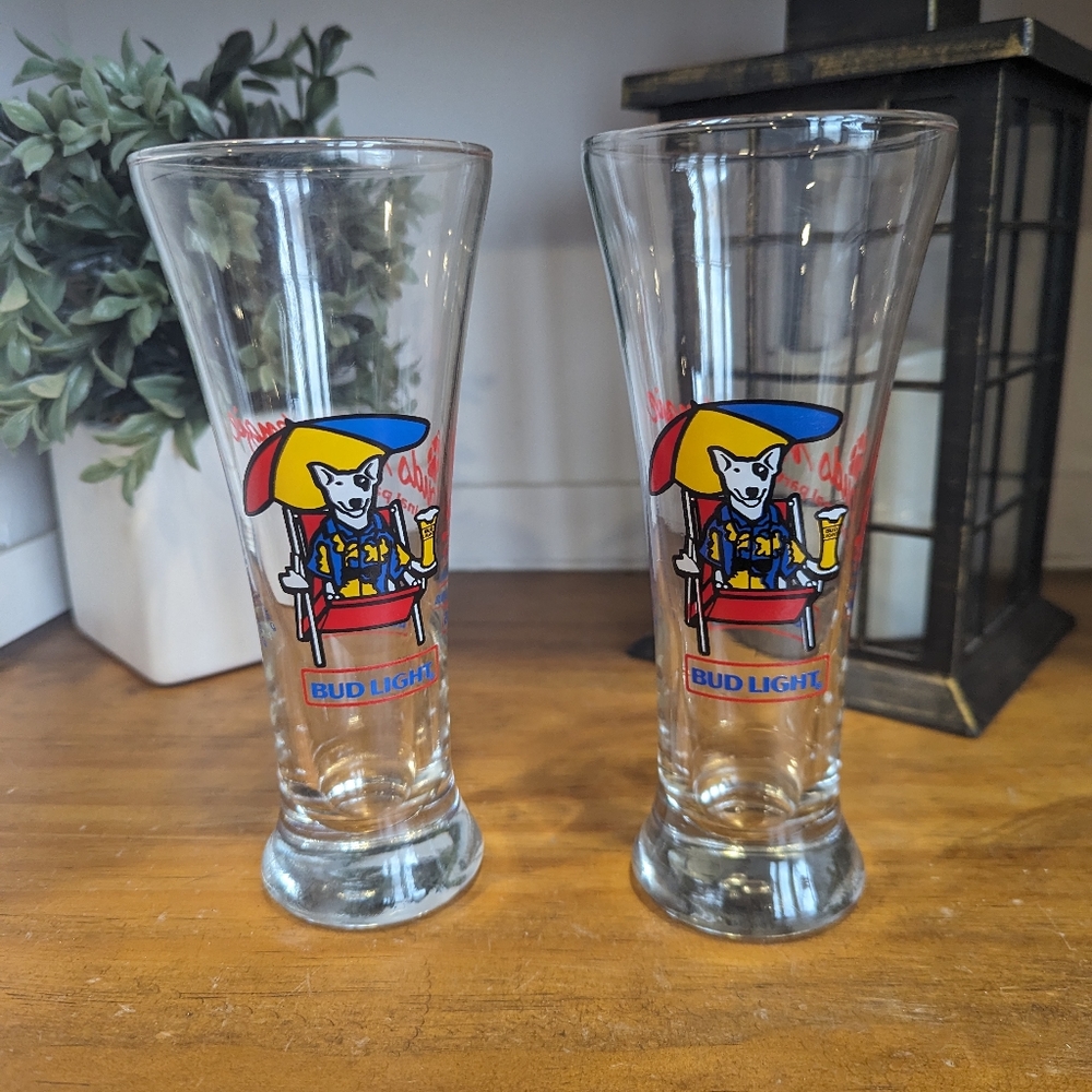 Spuds Mackenzie Bud Light Pilsner Beer Glasses Party Animal 1987 Vintage